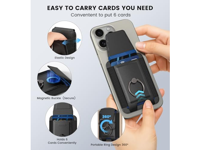 Magnetic Wallet with Adjustable 360degree Ring and RFID Blocking Flap