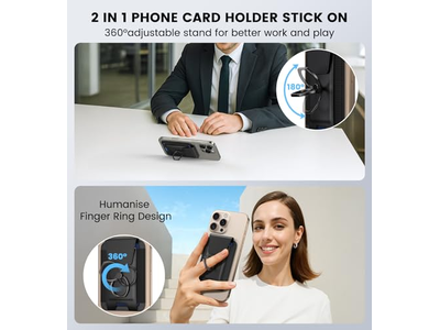 Magnetic Wallet with Adjustable 360degree Ring and RFID Blocking Flap