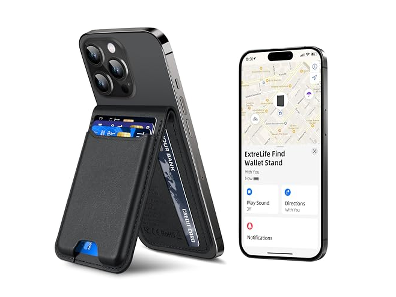 Magnetic Wallet with Adjustable Stand 3 Card Slots Vegan Leather Bl