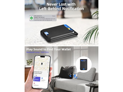 Magnetic Wallet with Adjustable Stand 3 Card Slots Vegan Leather Bl