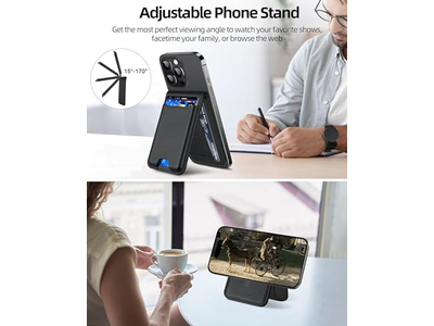 Magnetic Wallet with Adjustable Stand 3 Card Slots Vegan Leather Bl