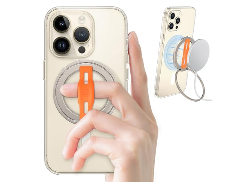 MagSafe Compatible Phone Grip Stand with Replaceable Finger Strap