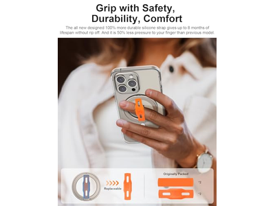 MagSafe Compatible Phone Grip Stand with Replaceable Finger Strap