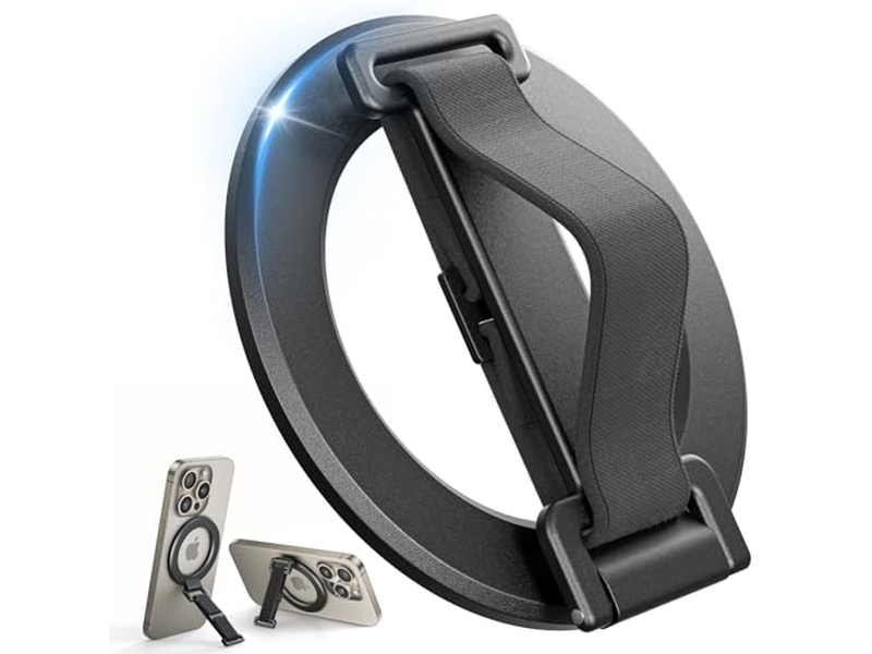 MagSafe Phone Grip with Finger Strap and Kickstand Loop Black
