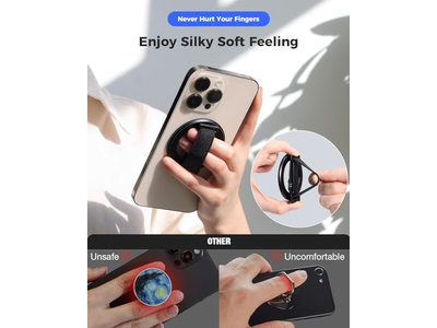 MagSafe Phone Grip with Finger Strap and Kickstand Loop Black