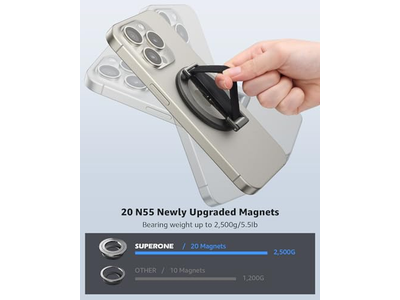 MagSafe Phone Grip with Finger Strap and Kickstand Loop Black