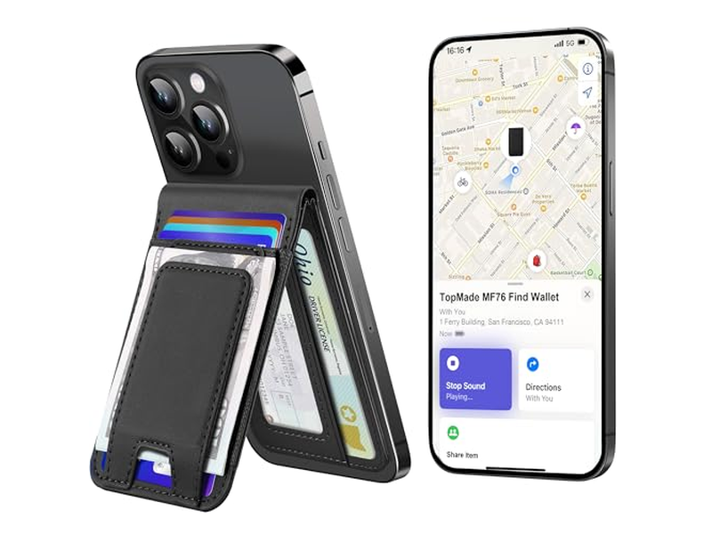 MagSafe Wallet with Money Clip Works with Find My 8 Card Holder Bla