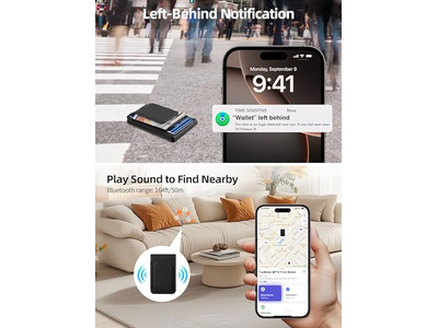 MagSafe Wallet with Money Clip Works with Find My 8 Card Holder Bla