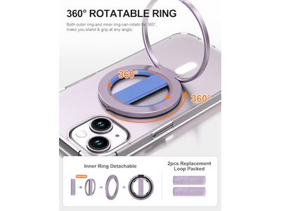 Phone Grip Stand with Replaceable Finger Loop and Magnetic Ring Holder