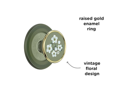 Phone Grip with Kickstand Magnetic Stand Swappable Top Green Flower