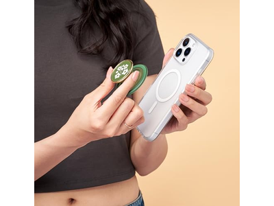 Phone Grip with Kickstand Magnetic Stand Swappable Top Green Flower