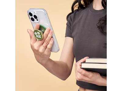 Phone Grip with Kickstand Magnetic Stand Swappable Top Green Flower