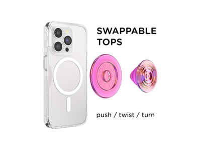 Phone Grip with Kickstand Magnetic Stand Swappable Top Secure Hold