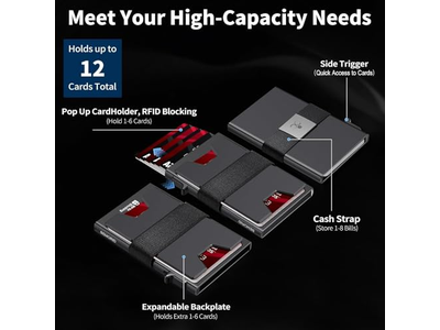 Slim Aluminum Card Holder Wallet RFID Blocking Holds 12plus Cards Plus