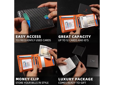 Slim Wallet for Men with 12 Card Slots ID Window and Money Clip