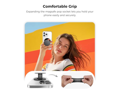 Two-Sided Magnetic Phone Ring Holder with Kickstand and Grip