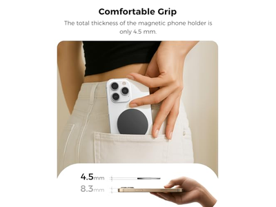 Two-Sided Magnetic Phone Ring Holder with Kickstand and Grip