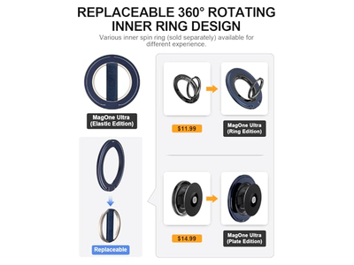 Ultra Phone Grip Stand with Replaceable Elastic Finger Loop and Magnet