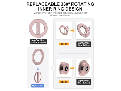 Ultra Phone Grip Stand with Replaceable Elastic Loop and Magnetic Hold